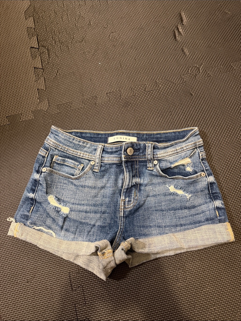 eunina Distressed Cuffed Denim Shorts - Blue